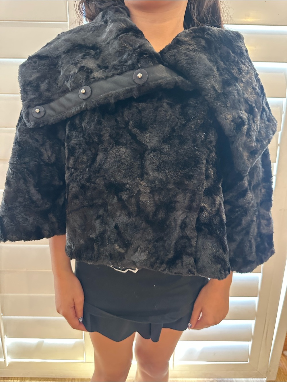 Bird by Juicy Couture Black Faux Fur Cape Jacket